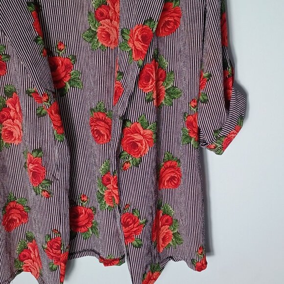 Poof! Open Front Top Womens Large Roses Striped Made in USA Feminine - Picture 3 of 9